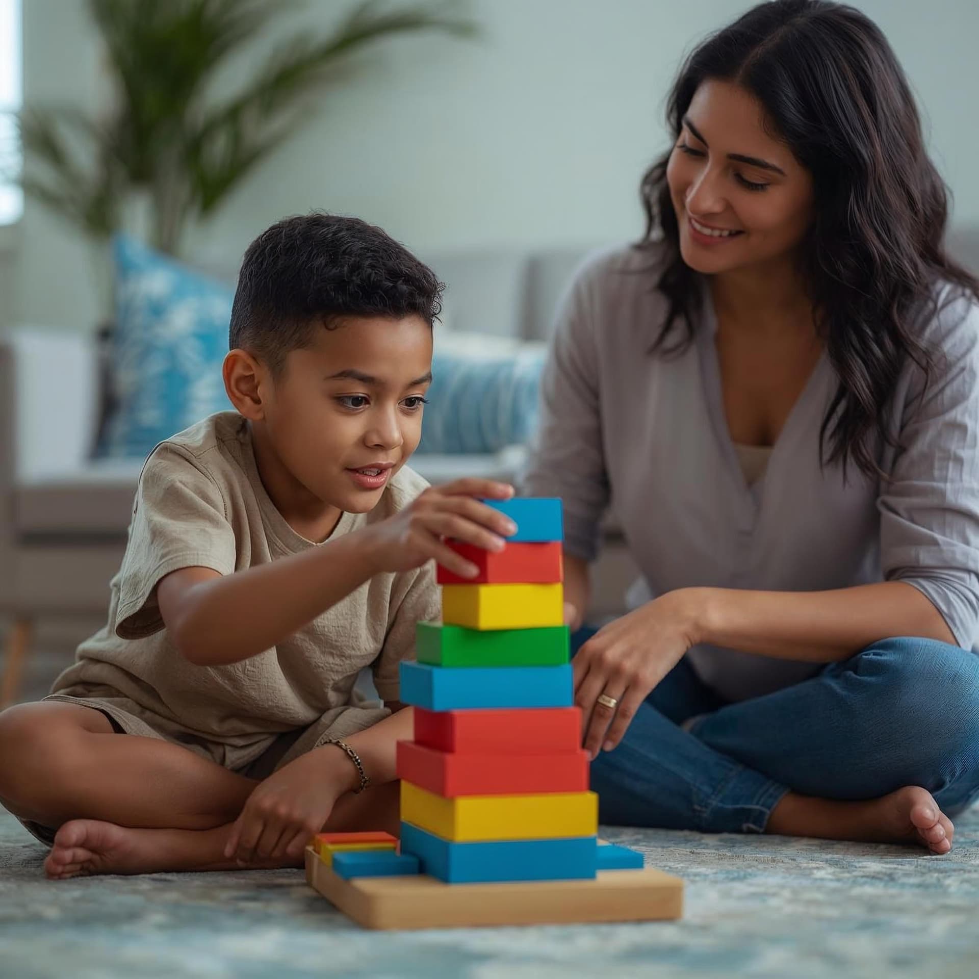 Un niño jugando de forma constructiva, representando la terapia infanto-juvenil.